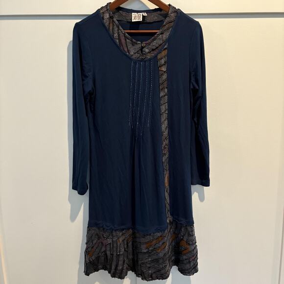 Parsley & Sage Dress Womens Small Blue Artsy Embroidered Boho Patchwork - Picture 1 of 12